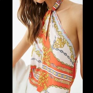 Forever21 Ornate Halter/Scarf Top - Orange